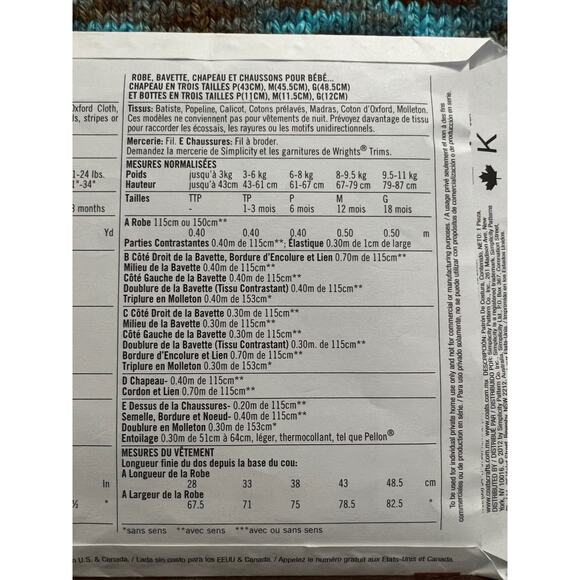 Simplicity 1794 baby dress bib bonnet booties pattern size xxs xss - Picture 5 of 5